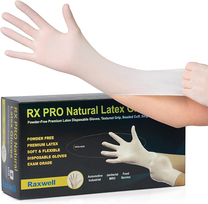 rotiprotect latex handschuhe Raxwell Disposable Latex Gloves, Powder-Free, Food Safe, Natural Color, 8.5 Mil Heavy-Duty Medical Examination Grade