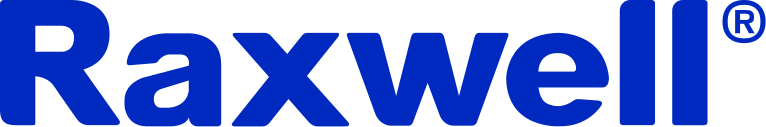 The image shows the word Raxwell in bold, blue letters with a registered trademark symbol in the upper right corner.