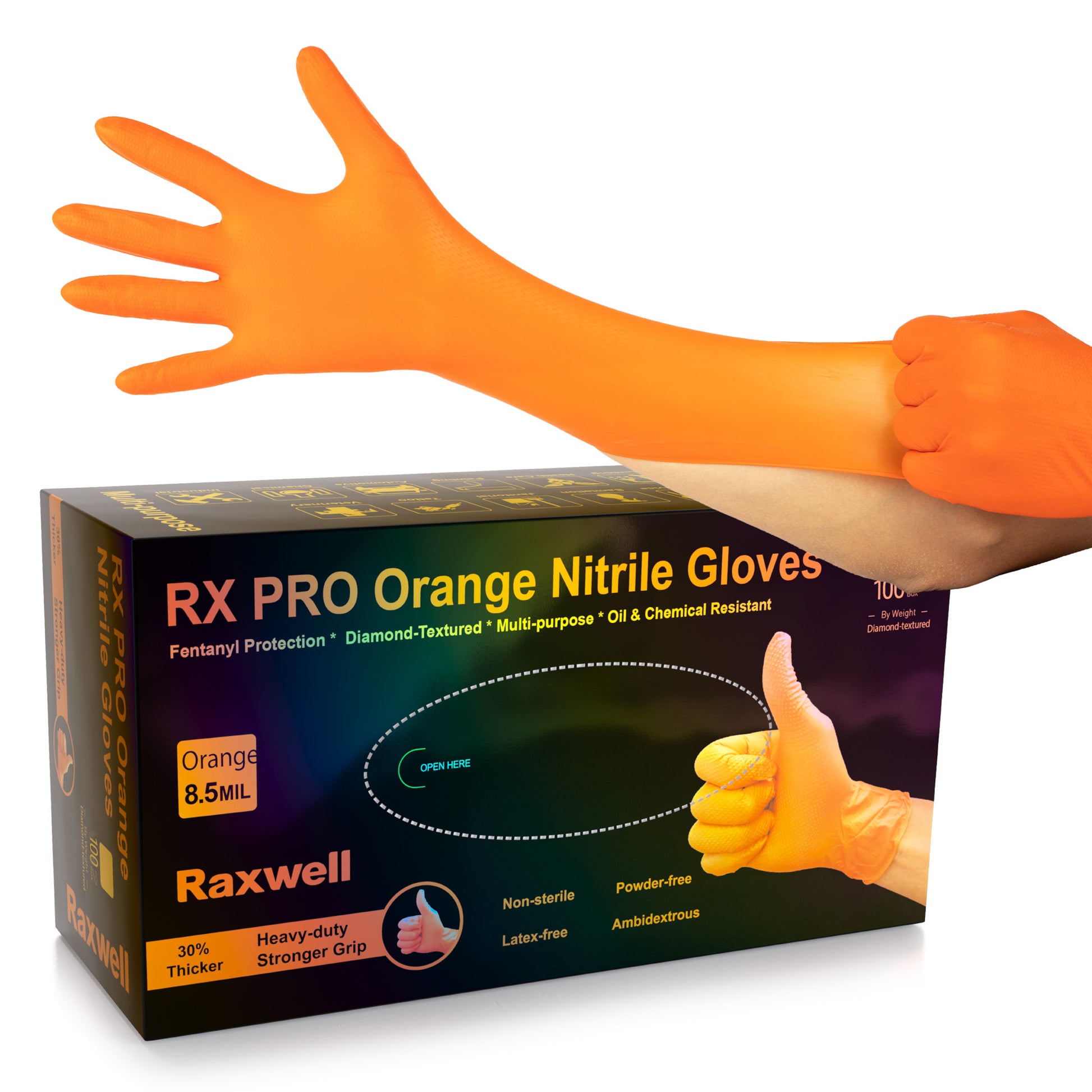 RX PRO Orange Nitrile Gloves 8.5mil